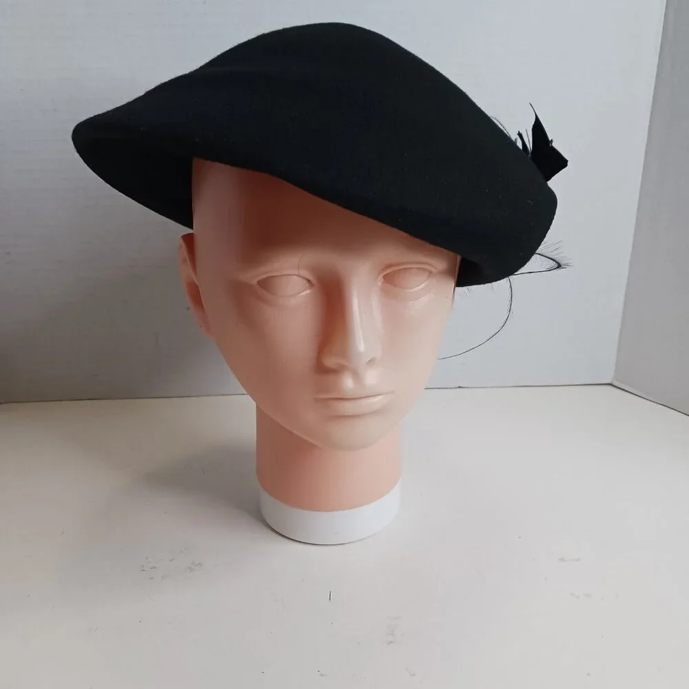 Vintage 1930's Black Gothic Style 100% Wool Cloche Hat with Feathers - Picture 14 of 14
